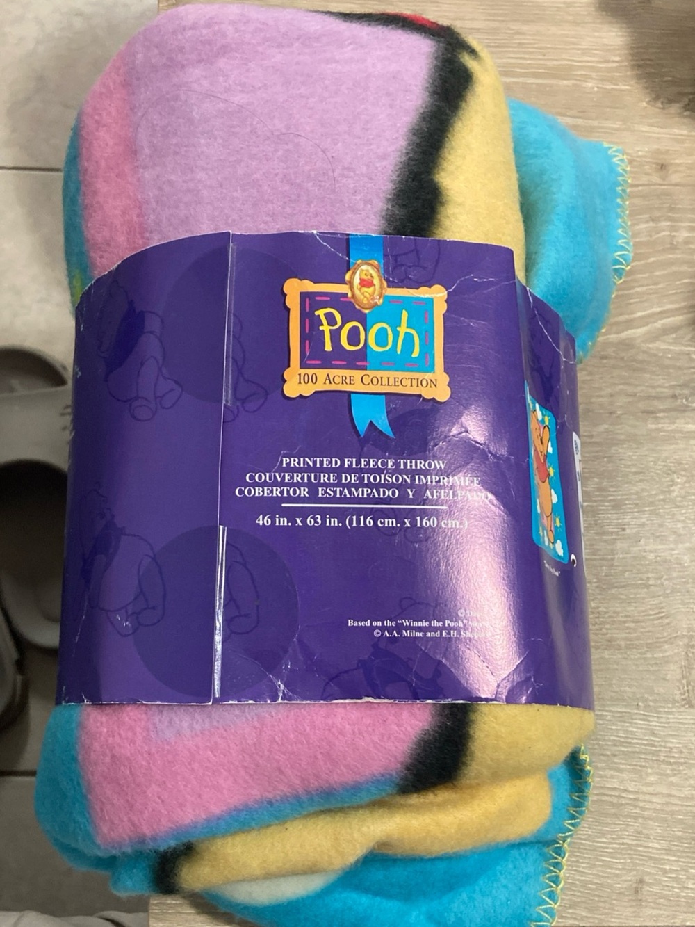 Vintage Disney Winnie The Pooh 100 Acre Collection Printed Fleece Throw 46"×63"